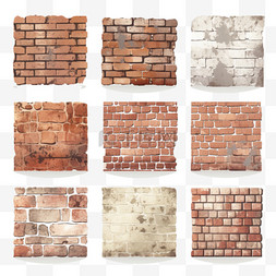 墙砖效果图片_一组砖墙背景。纹理表面，砌块粗