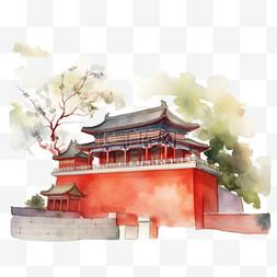 故宫背景图片_故宫建筑元素水彩画