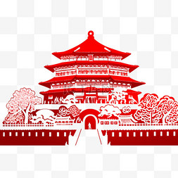 红色建筑背景图片_故宫建筑元素剪纸风格