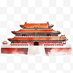故宫背景图片_国庆节故宫建筑元素油画