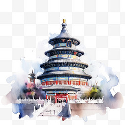 建筑天坛图片_建筑天坛元素免抠水彩画