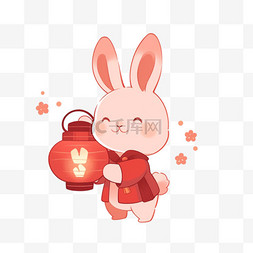 手绘跳跃兔子图片_元素中秋节兔子灯笼手绘