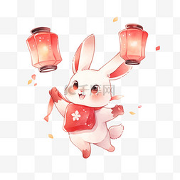 拿着灯笼的小人图片_中秋节兔子灯笼卡通元素