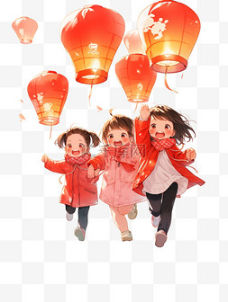 街道人物卡通图片_新年春节灯笼孩子卡通手绘
