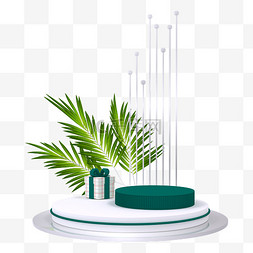 立体产品展示台图片_绿色调绿植礼物盒立体分层电商产