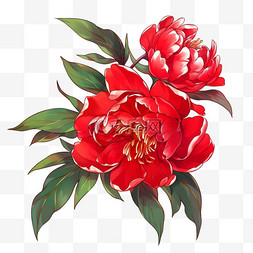 国庆节牡丹花红色手绘元素