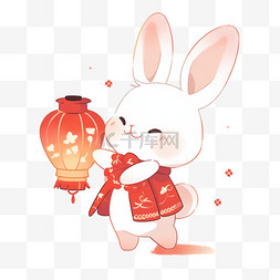 手绘跳跃兔子图片_卡通中秋节兔子灯笼手绘元素