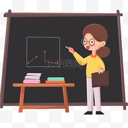 背景黑板图片_教师节黑板前上课的老师手绘卡通