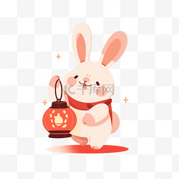 手绘跳跃兔子图片_中秋节免抠兔子灯笼元素卡通手绘