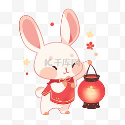 手绘跳跃兔子图片_中秋节兔子灯笼卡通免抠手绘元素