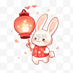 卡通中秋节手绘免抠兔子灯笼元素