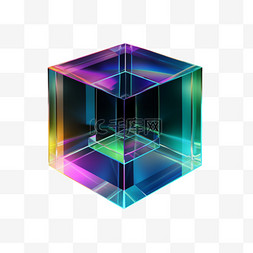 几何透明玻璃图片_立方体简约正方体透明玻璃免扣元