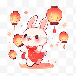 手绘跳跃兔子图片_中秋节兔子灯笼手绘元素卡通