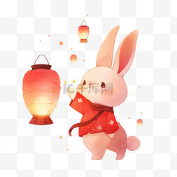 卡通元素中秋节兔子灯笼手绘