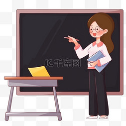 手绘教师节黑板前上课的老师元素