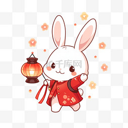 手绘元素中秋节兔子灯笼卡通