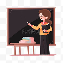 黑板素材背景图片_卡通元素教师节老师在黑板前上课
