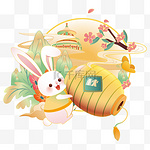 国潮风中秋节国庆兔子剪纸装饰