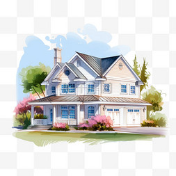联排别墅线稿图片_美丽的家独栋住宅立面手绘4