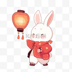 手绘中秋节免抠兔子灯笼卡通元素