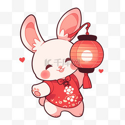中秋节免抠兔子灯笼元素手绘卡通