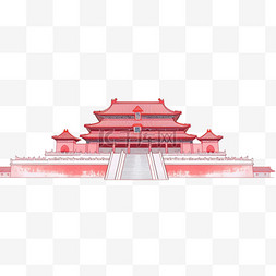 红色简约建筑背景图片_故宫建筑手绘工笔画元素