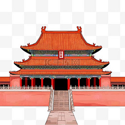 红色故宫背景图片_手绘元素免抠建筑故宫红色