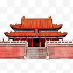 红色故宫建筑手绘元素