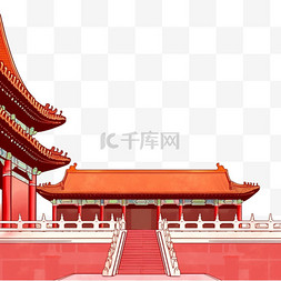 红色故宫背景图片_故宫红色建筑免抠手绘元素