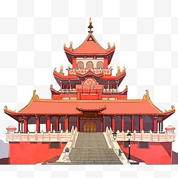 红色古典元素建筑故宫手绘