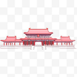 红色简约建筑背景图片_元素手绘故宫建筑工笔画