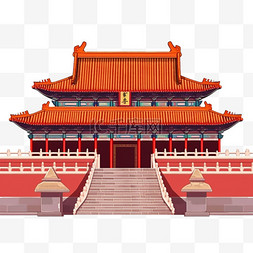 建筑纯色背景图片_故宫元素免抠红色建筑手绘