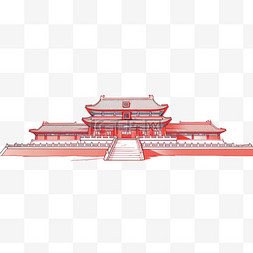 红色简约建筑背景图片_故宫元素建筑工笔画手绘