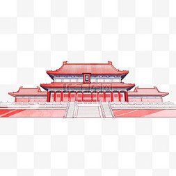 红色故宫背景图片_建筑故宫工笔画手绘元素