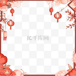 风红色背景图片_新年红色灯笼手绘边框元素