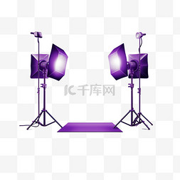 演唱会背景素材图片_空荡荡的紫色工作室和聚光灯2