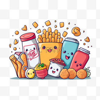 卡哇伊手绘休闲食品产品矢量插图3