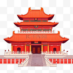 古典建筑手绘图片_红色故宫古典建筑手绘元素