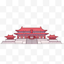 红色简约建筑背景图片_故宫红色建筑工笔画手绘元素