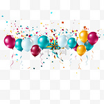 生日快乐祝贺横幅设计与五彩纸屑，气球和光泽的闪光丝带为党的节日背景。矢量图解4