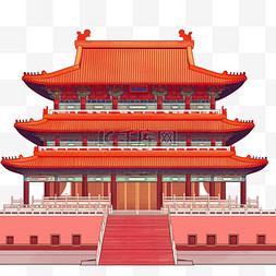 红色背景建筑图片_元素免抠手绘建筑故宫红色