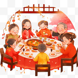 团圆饭手绘图片_春节除夕元宵节家人吃团圆饭25