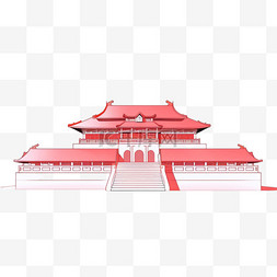红色简约建筑背景图片_手绘元素故宫建筑工笔画