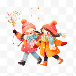 烟花新年背景图片_新年拿着烟花的孩子手绘元素