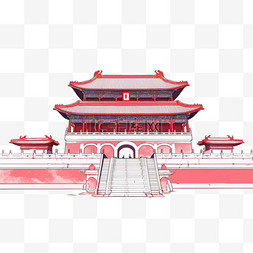 工笔画psd背景图片_故宫建筑手绘工笔画元素