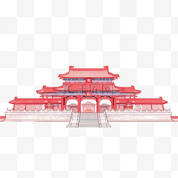 红色简约建筑背景图片_故宫建筑工笔画元素手绘