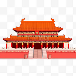 故宫红色建筑元素手绘