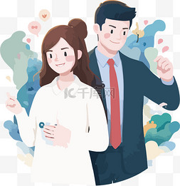 拍老年夫妻图片_扁平插画情侣夫妻爱人工作同事