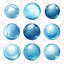 蓝色按钮透明玻璃免扣元素装饰素