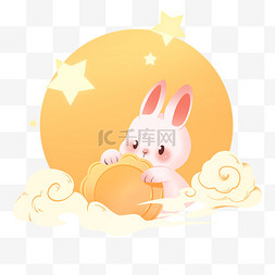 抱金币的兔子图片_中秋节月饼兔子
